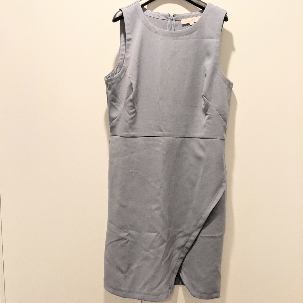 Loft light blue asymmetric hem, body con dress